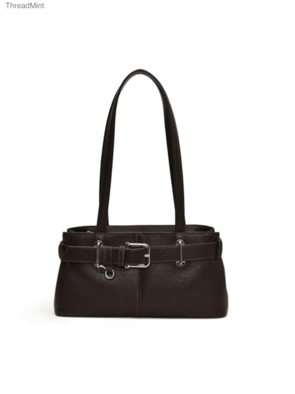 Vintage Y2K Hobo Purse with Belt Buckle Underarm Satchel Handbag Faux Leather